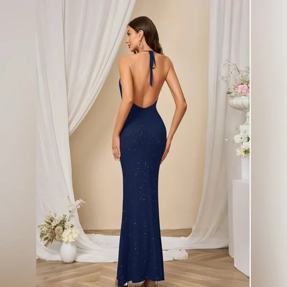Parthea Women's Navy Sequin sparkling Bodycon Maxi Dress - Picture 2 of 5